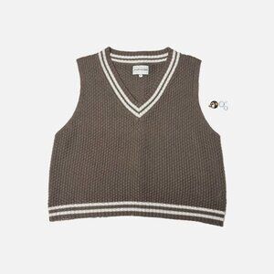 [USED!] Brown Sweater Knitwear V-Neck Vest - Freshman1996